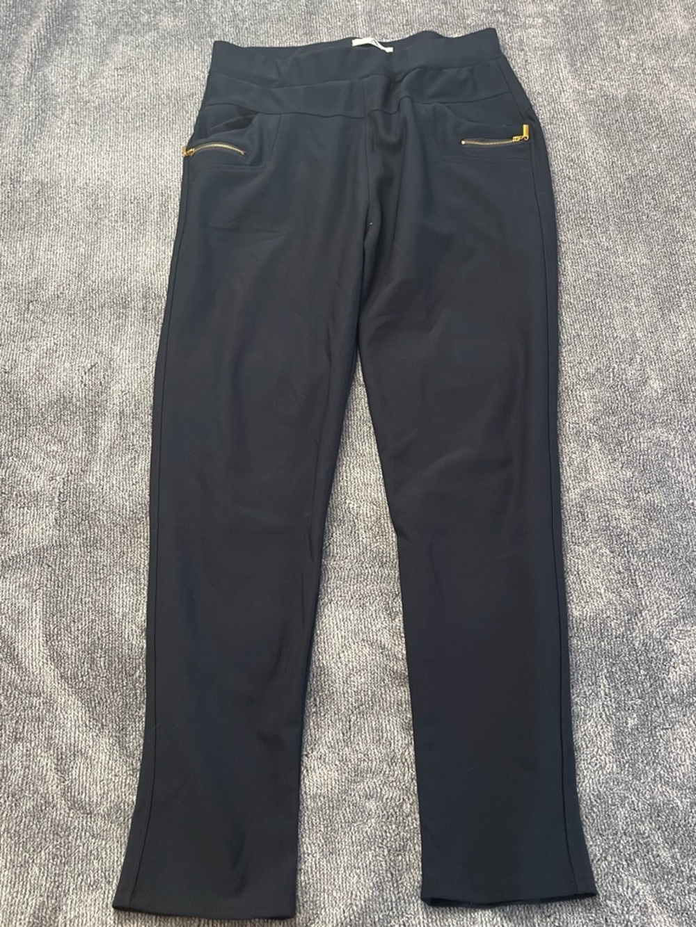 Women's Black Pull-On Trousers with Gold Zip Pockets
